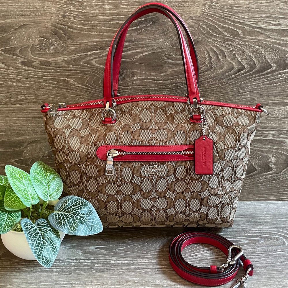 COACH Prairie Satchel - Signature Canvas Khaki Red